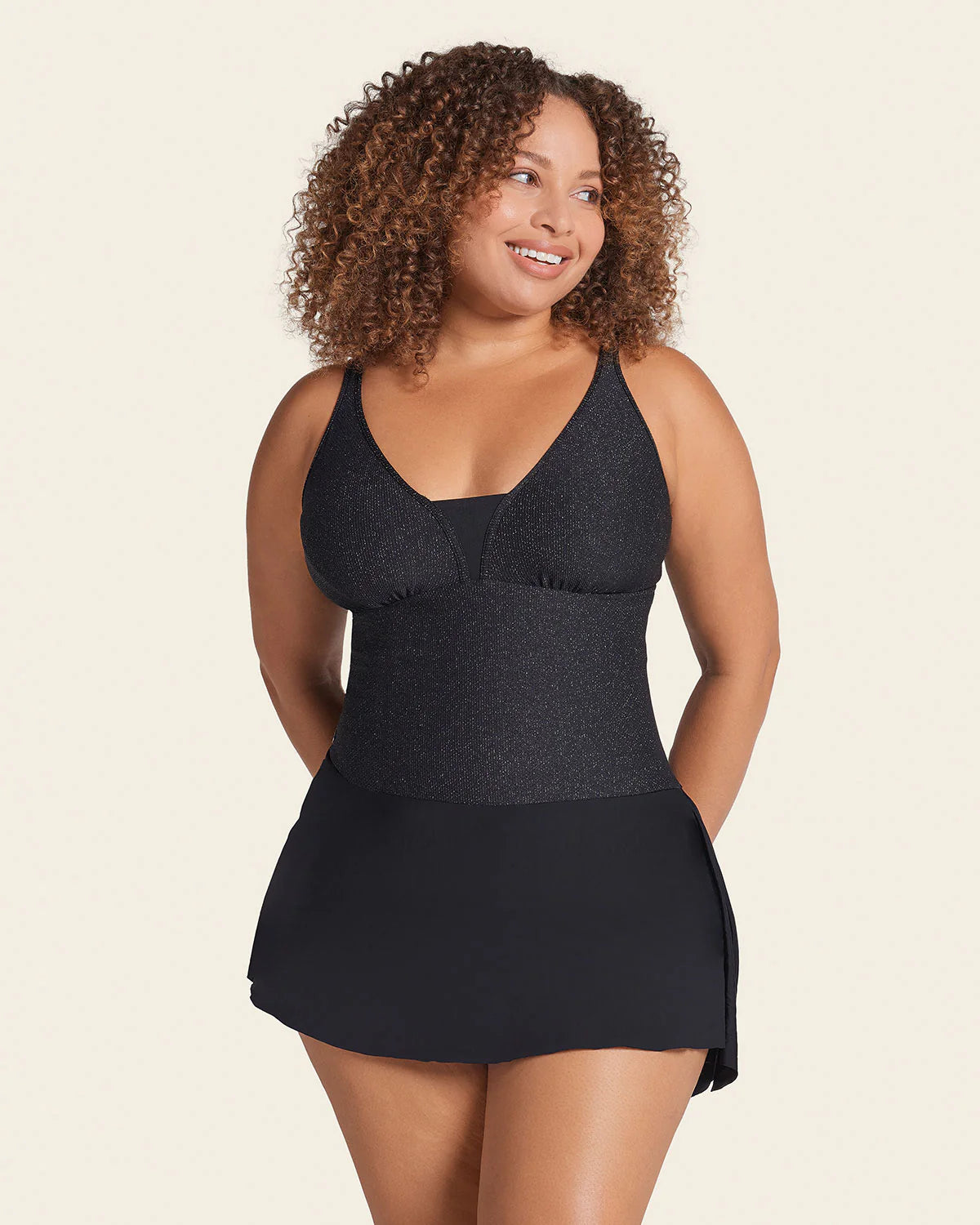 Shiny Slimming One-Piece Swim Dress