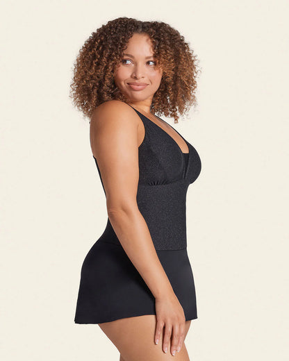 Shiny Slimming One-Piece Swim Dress