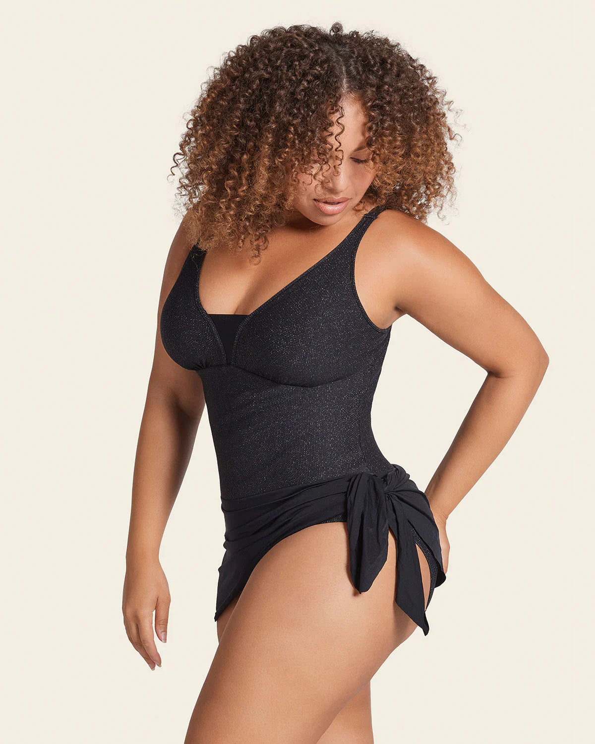 Shiny Slimming One-Piece Swim Dress