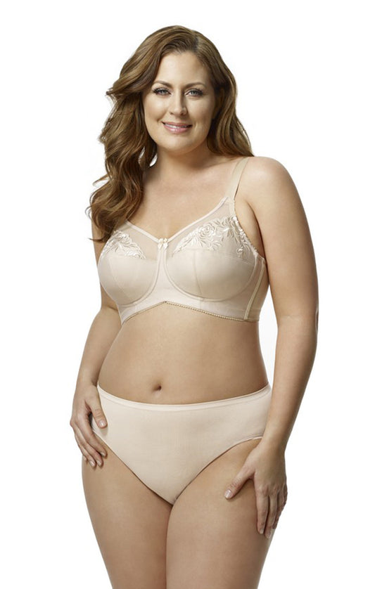 Embroidered Microfiber Wireless Bra (Beige)