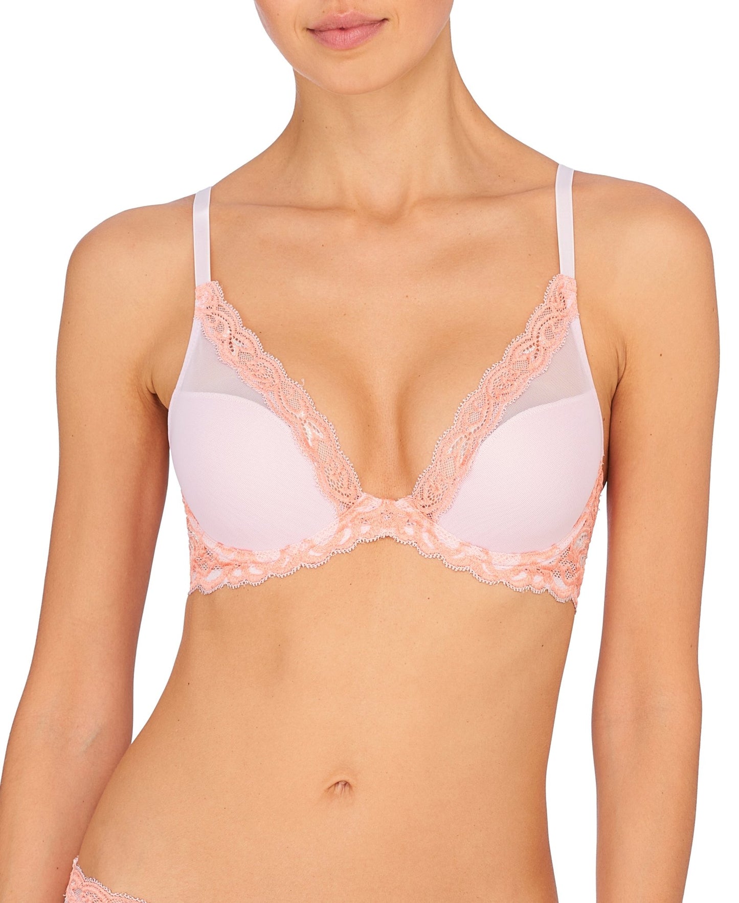 Feathers Plunge Contour Bra- Ribbon Pink Peach - Pinned Up Bra Lounge